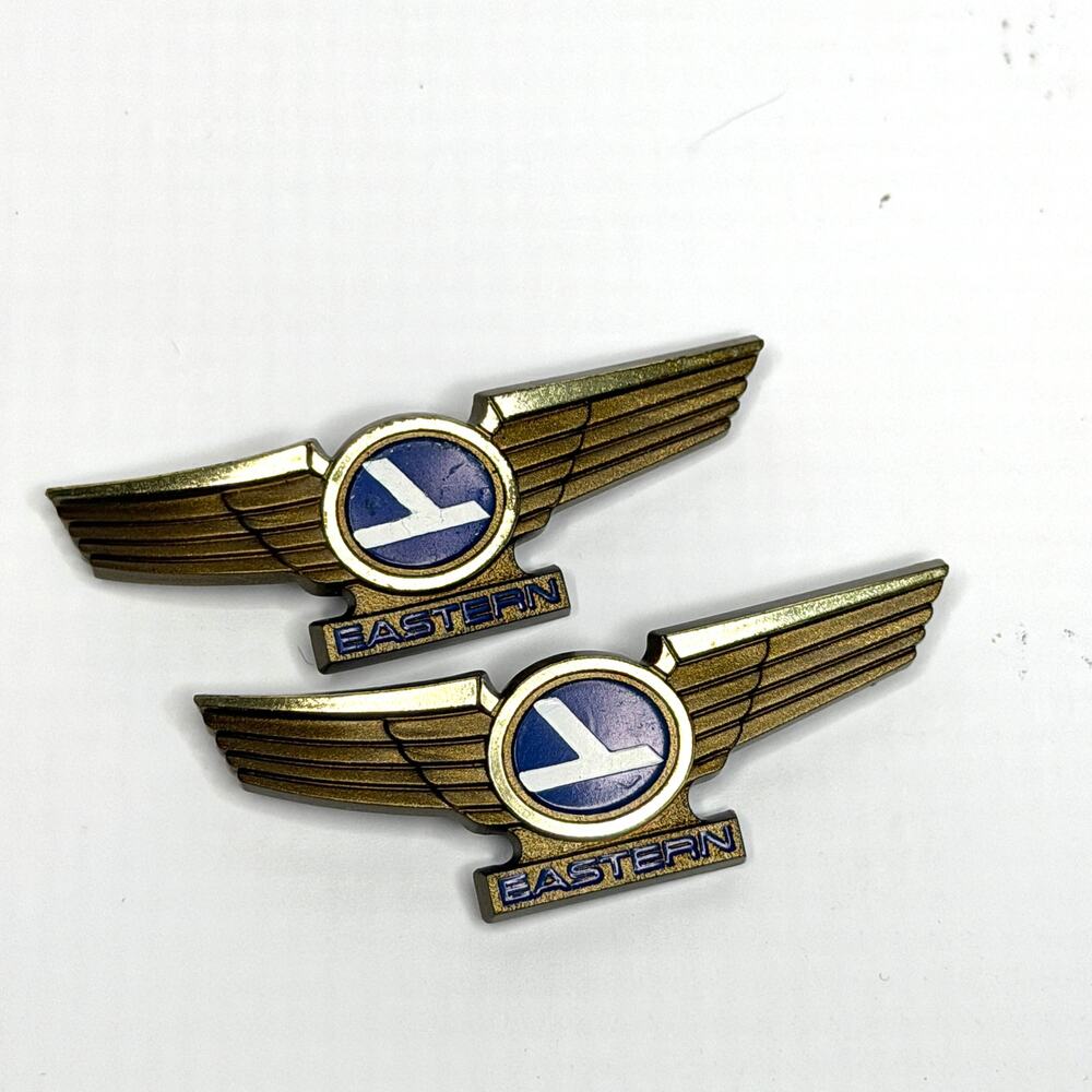 Pair NOS Vintage Eastern Airlines Junior Pilot Curved Wing Pin Stoffel Seals